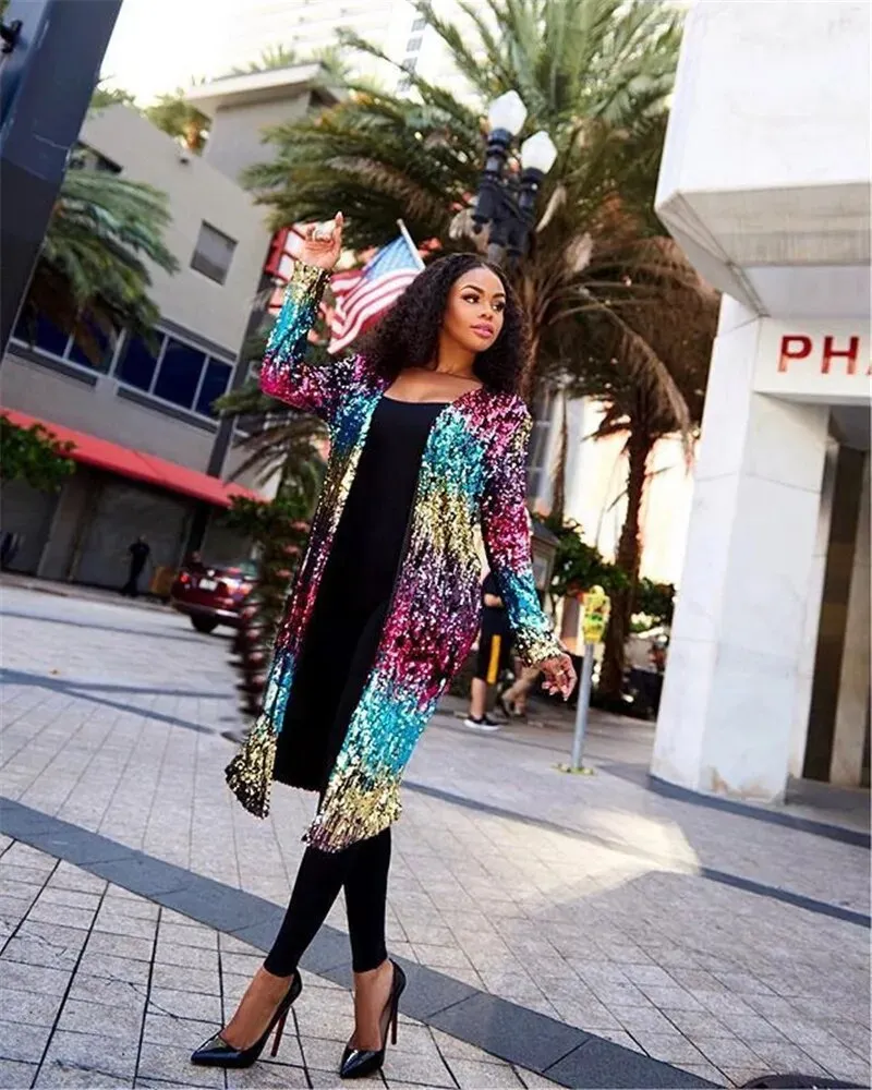 Long Sleeve Multicolour Sequin Longline Jacket