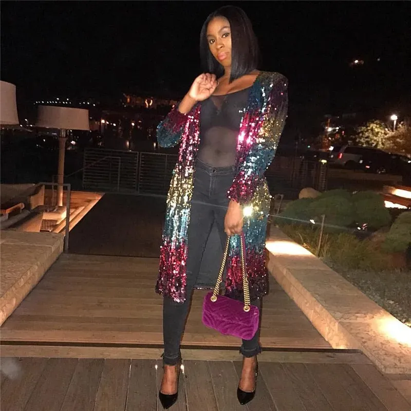 Long Sleeve Multicolour Sequin Longline Jacket