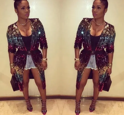 Long Sleeve Multicolour Sequin Longline Jacket