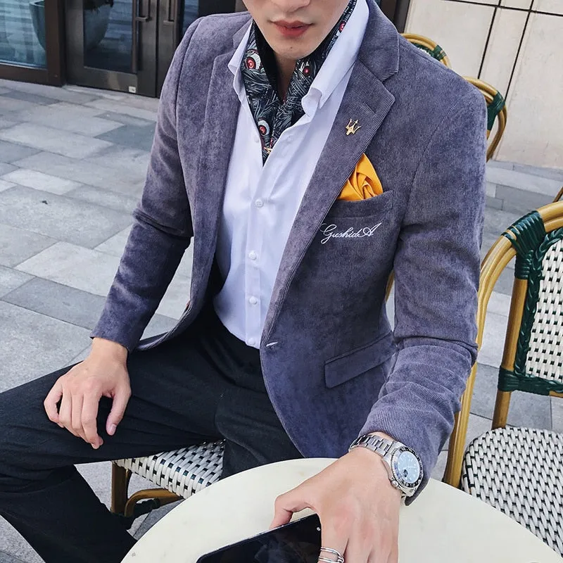 Luxury Corduroy Slim Fit Embroidered Blazer