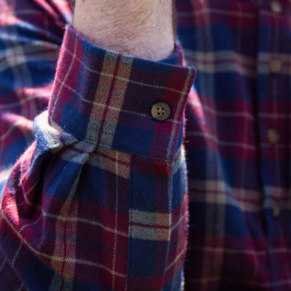 Maroon Navy Check Cotton Grandfather Shirt