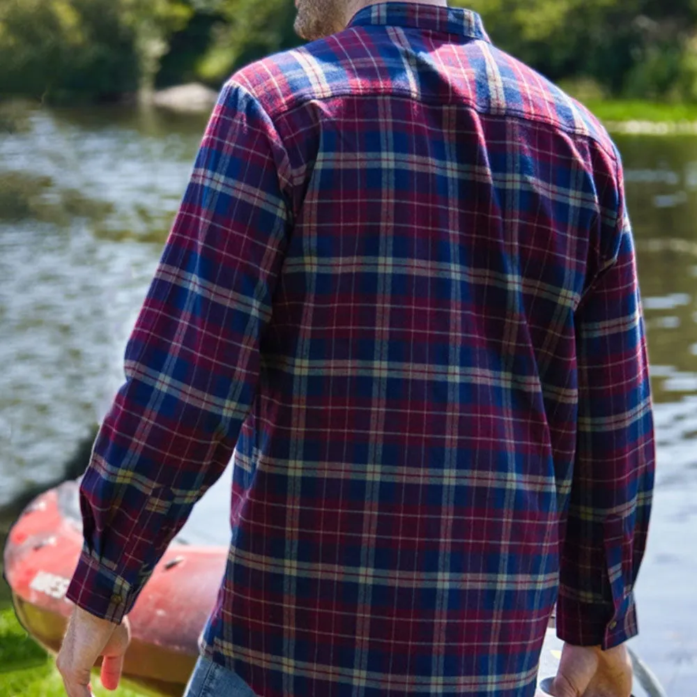 Maroon Navy Check Cotton Grandfather Shirt