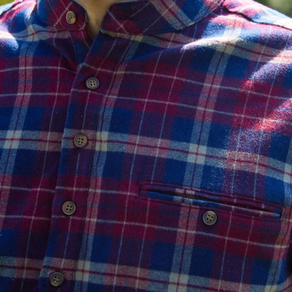 Maroon Navy Check Cotton Grandfather Shirt