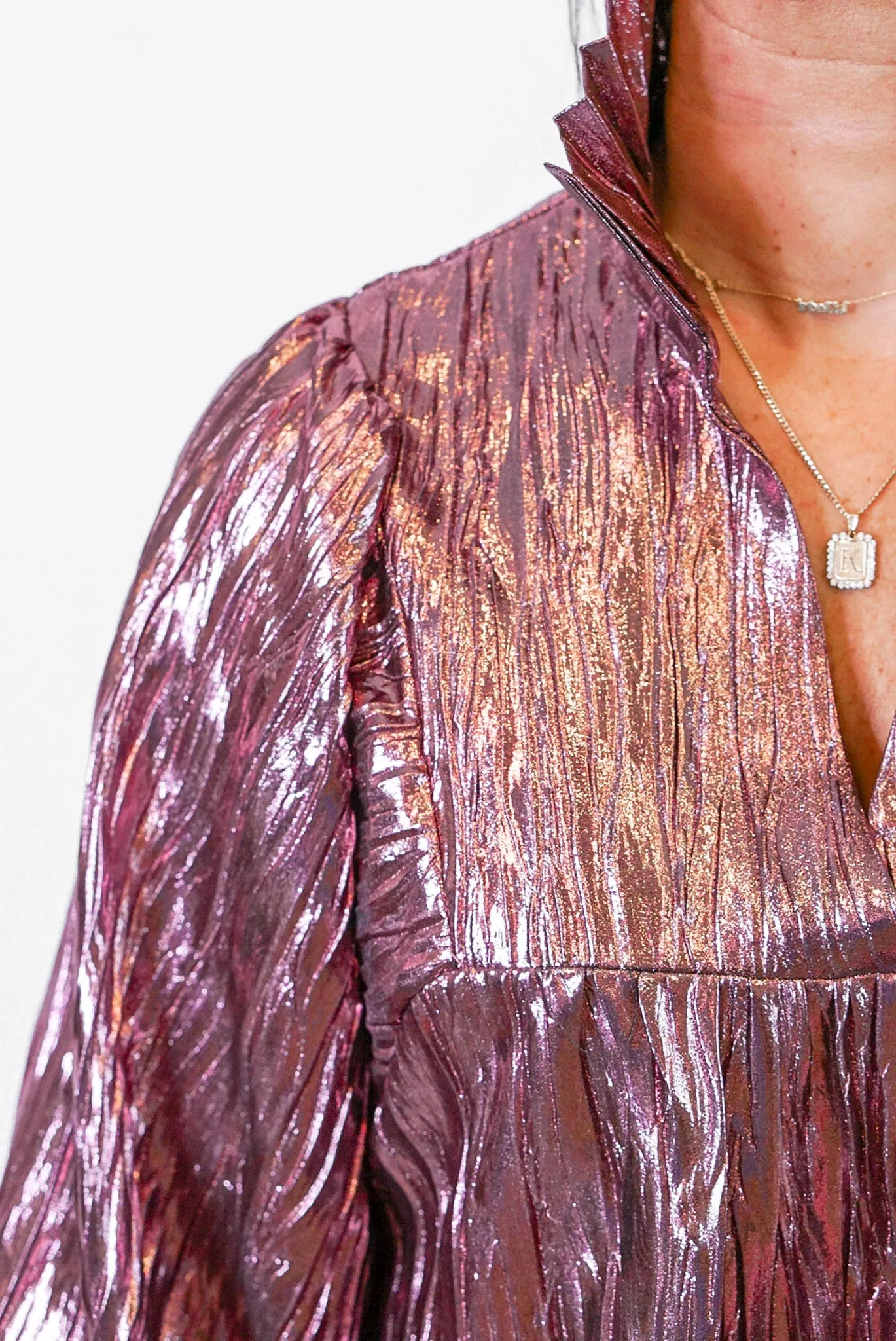 Mauve Shimmer Metallic Babydoll Dress