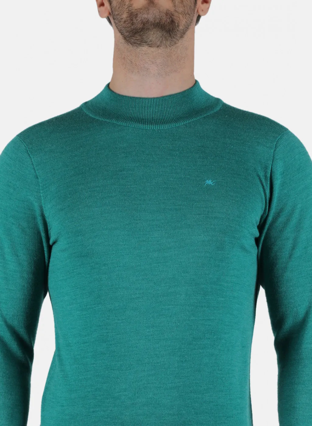 Men Aqua Green Solid Pullover