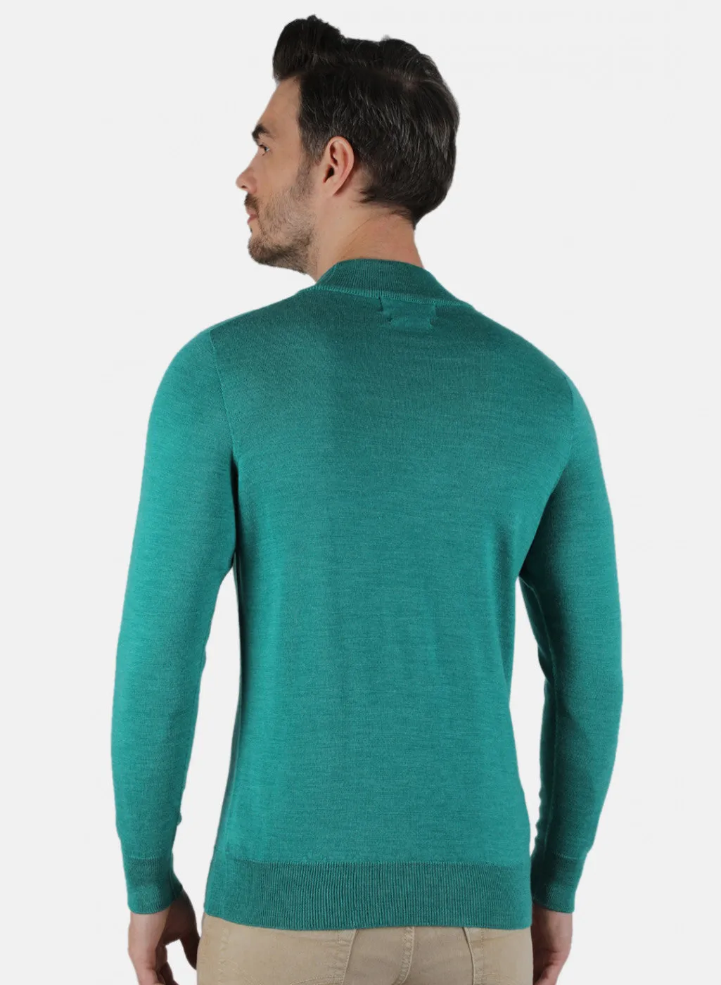 Men Aqua Green Solid Pullover