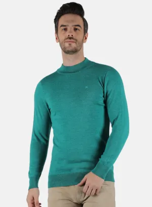 Men Aqua Green Solid Pullover