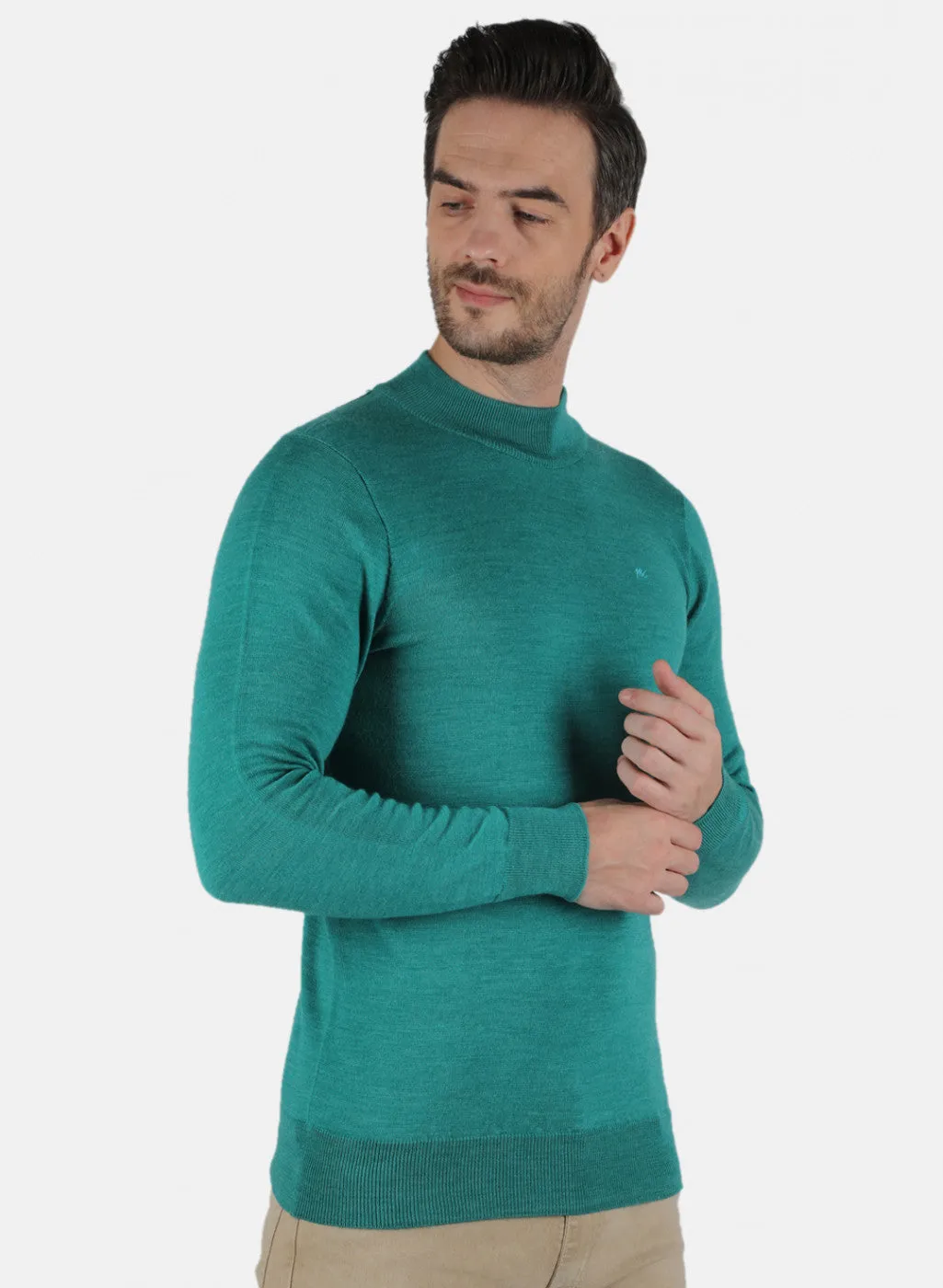 Men Aqua Green Solid Pullover