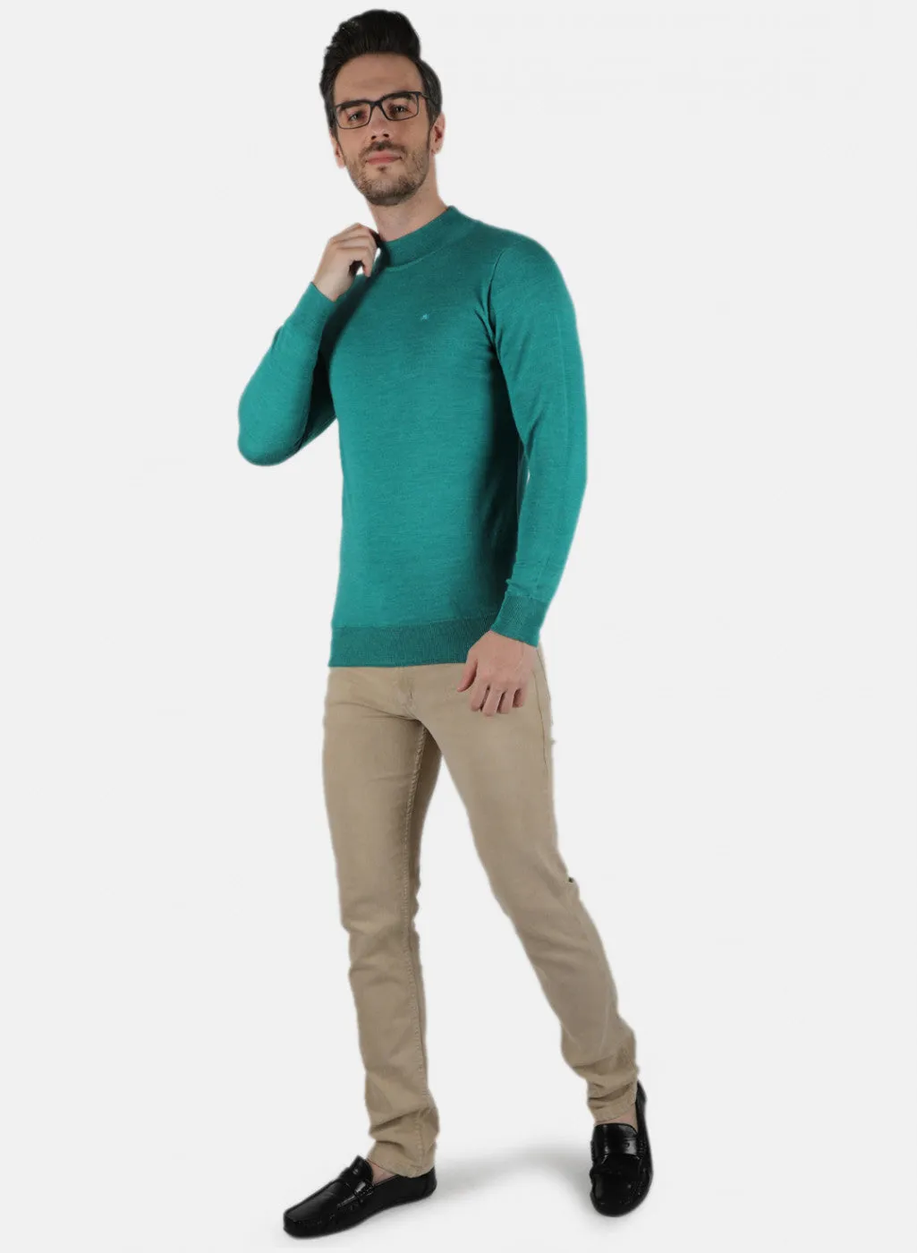 Men Aqua Green Solid Pullover