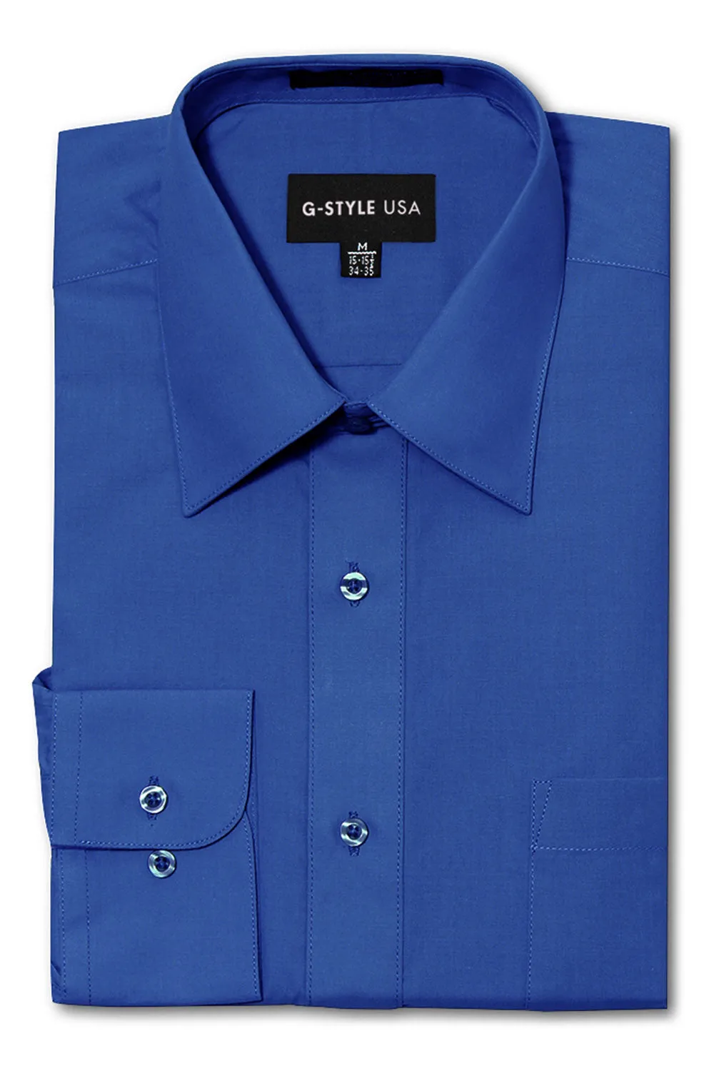 Men's Basic Solid Color Button Up Dress Shirt (Royal Blue)