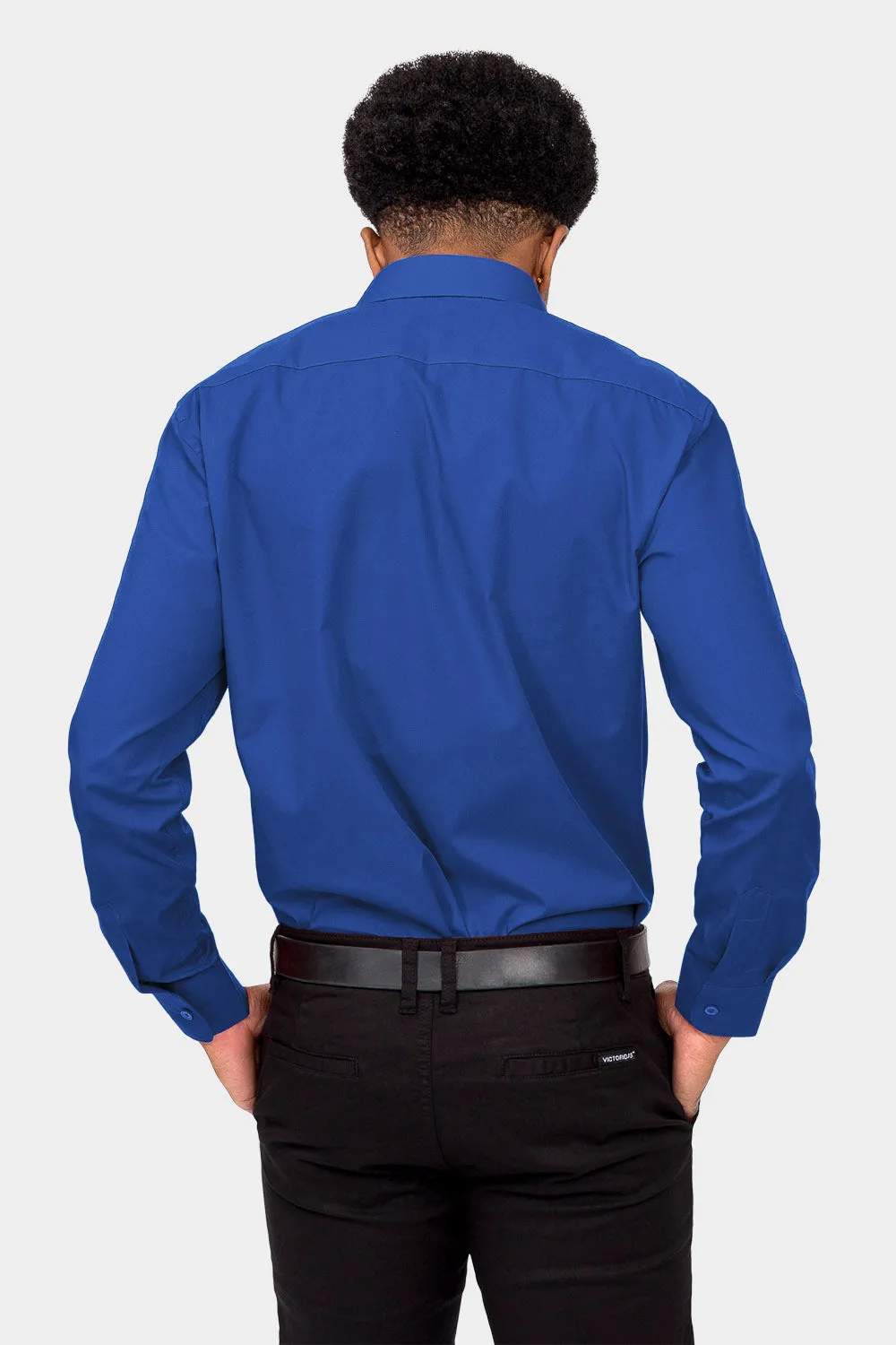 Men's Basic Solid Color Button Up Dress Shirt (Royal Blue)