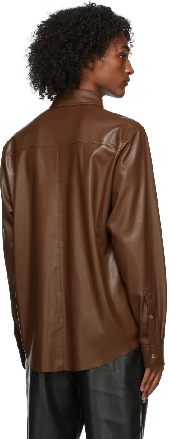 Men’s Brown Leather Shirt Trendy Design