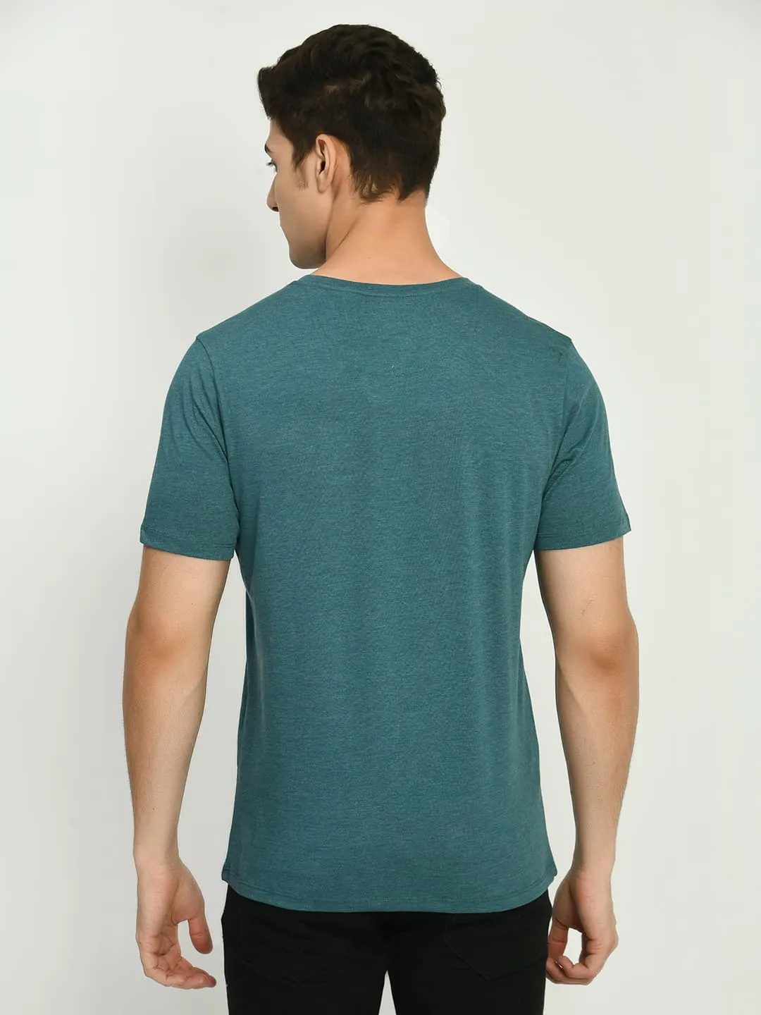 Men's Pine Green Solid Round Neck T-Shirt