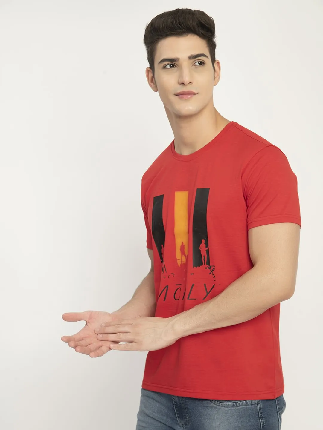 Men’s Printed Round Regular Fit T-Shirt - Red