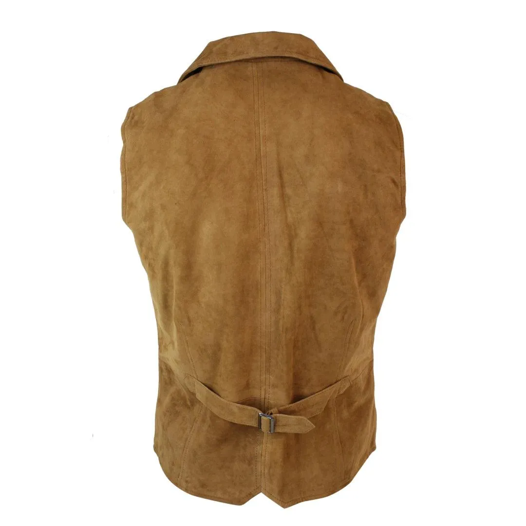 Mens Real Suede Leather Tan Brown Black Smart Casual Gilet Waistcoat Vintage Retro