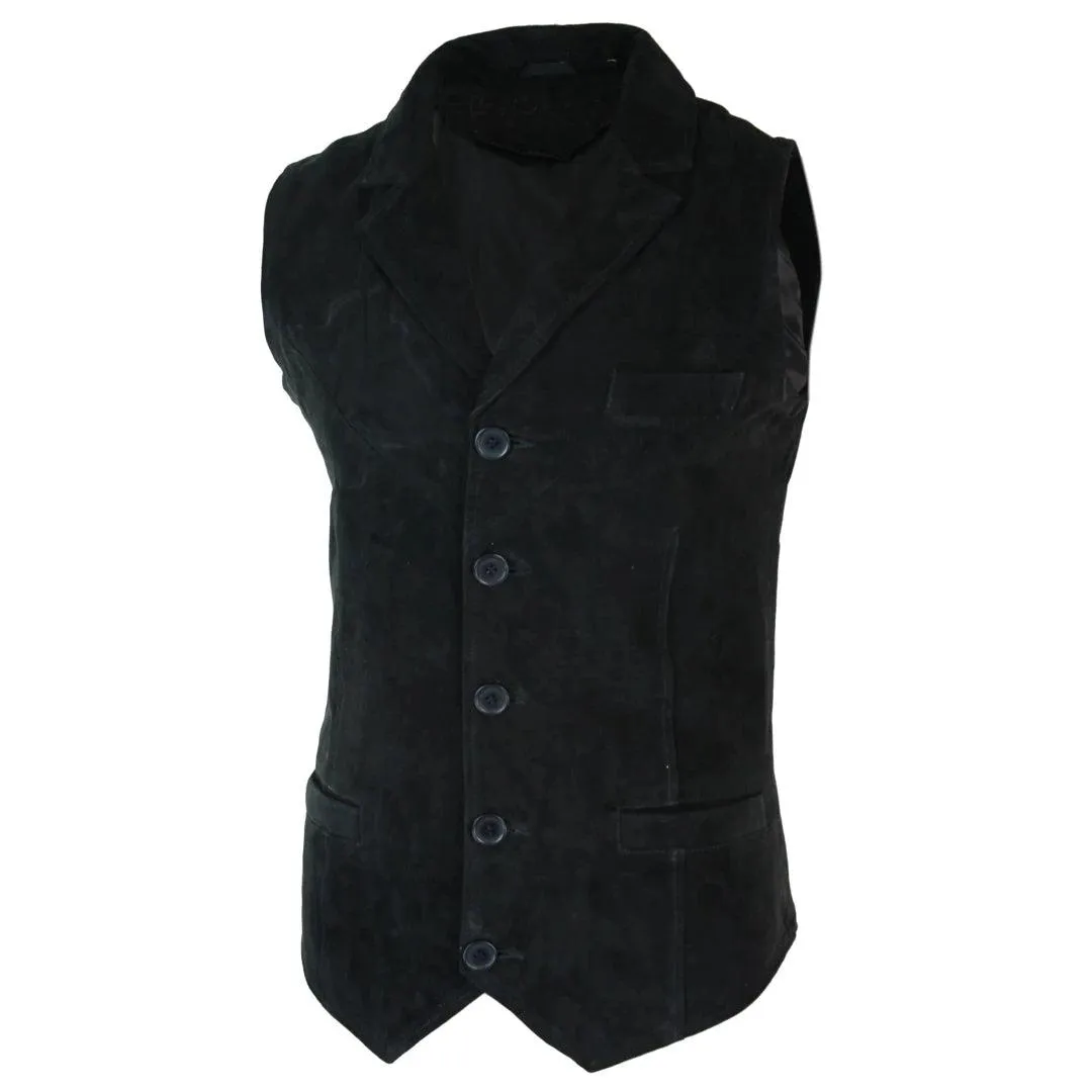 Mens Real Suede Leather Tan Brown Black Smart Casual Gilet Waistcoat Vintage Retro