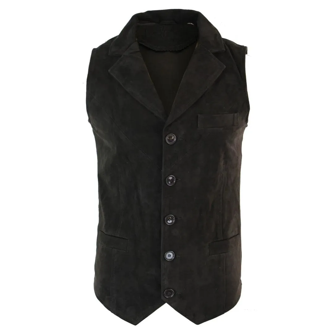 Mens Real Suede Leather Tan Brown Black Smart Casual Gilet Waistcoat Vintage Retro