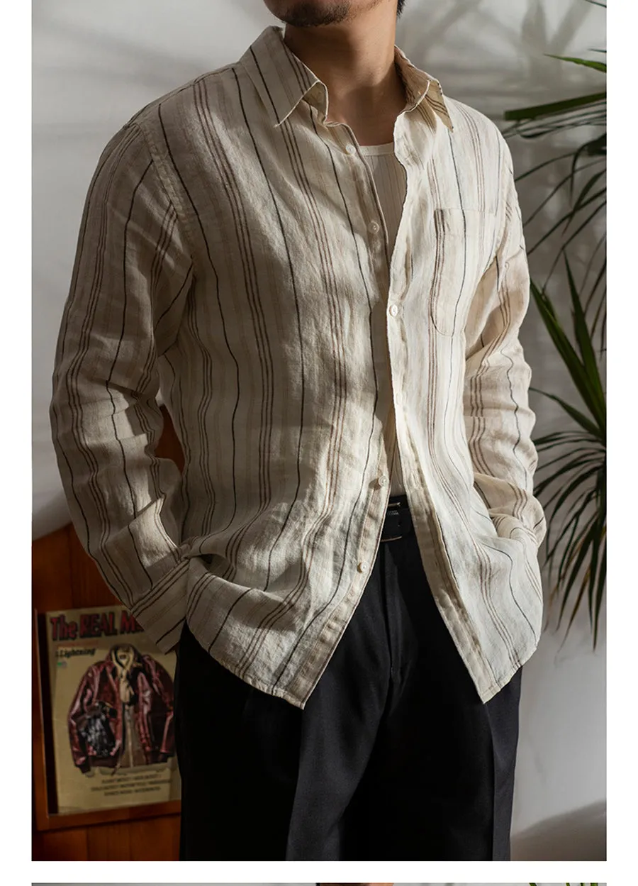 Men's Striped Linen Long Sleeves Shirt