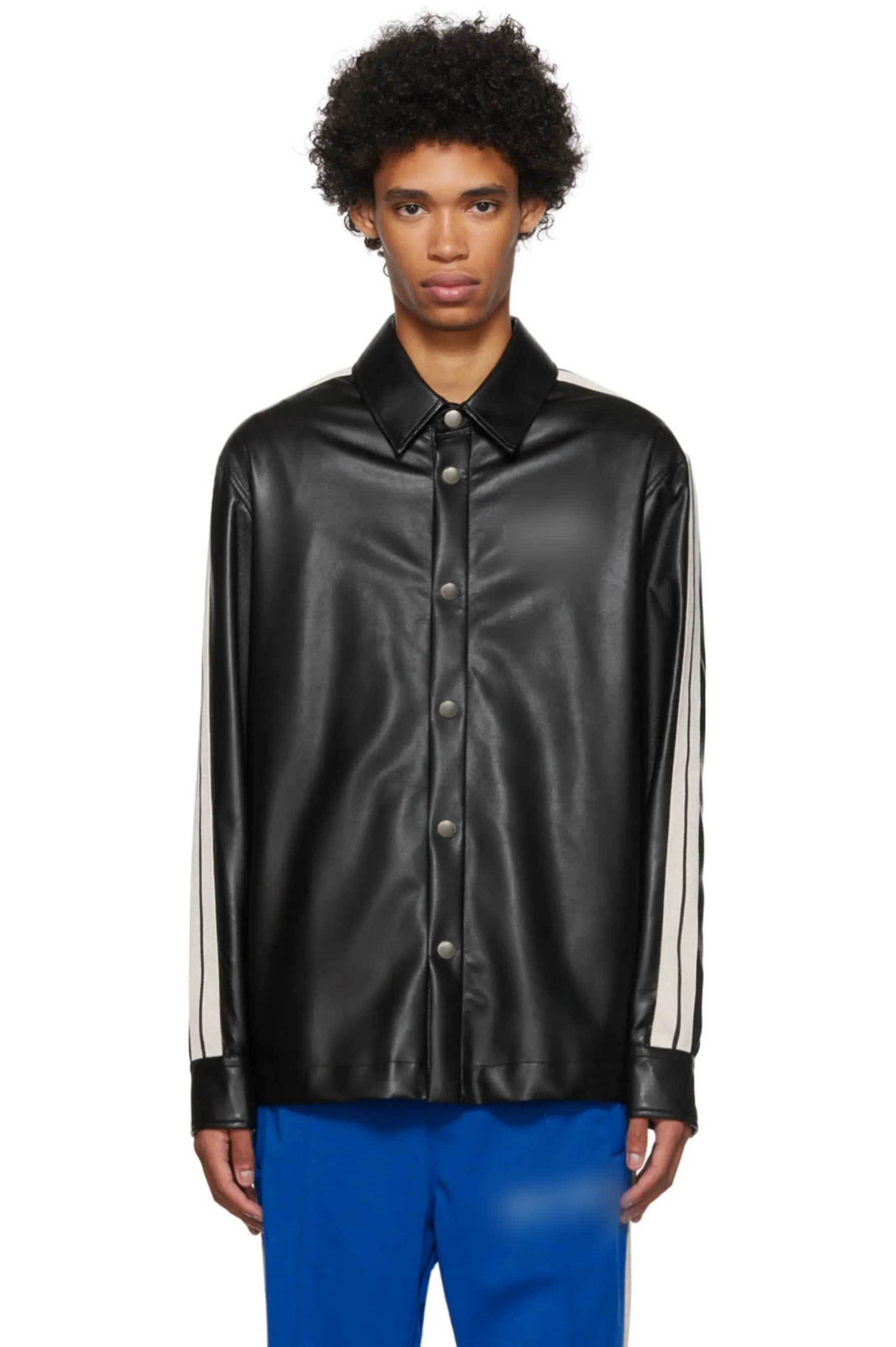 Men’s Stylish Black Genuine Leather Shirt With White Stripes