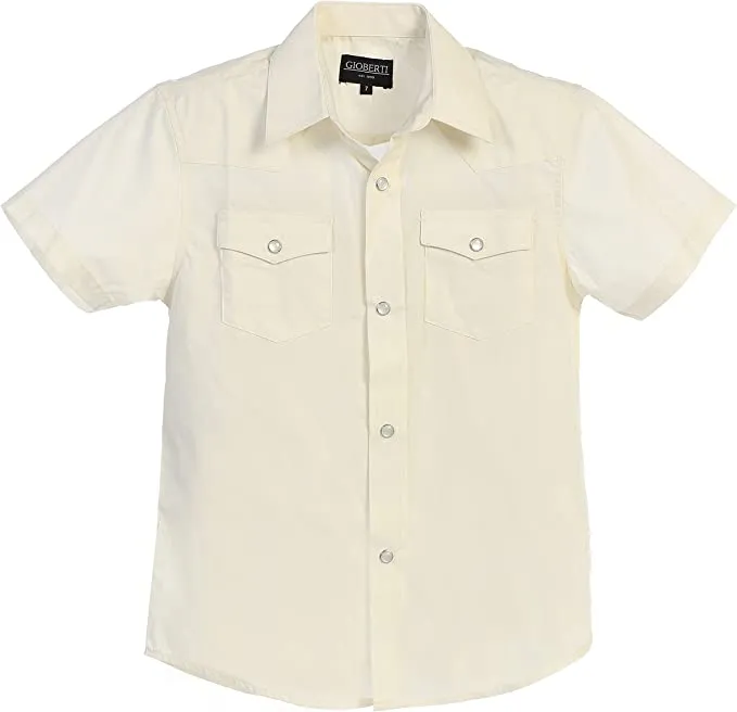 Men's Western Cowboy Casual Solid Short Sleeve Shirt with Pearl Snap-On Buttons