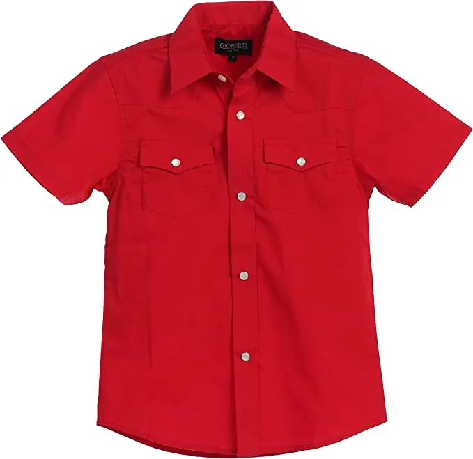 Men's Western Cowboy Casual Solid Short Sleeve Shirt with Pearl Snap-On Buttons