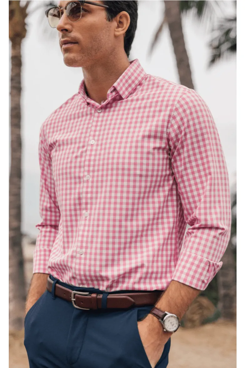 Mizzen   Main Leeward LS Dress Shirt Rose Madison Check