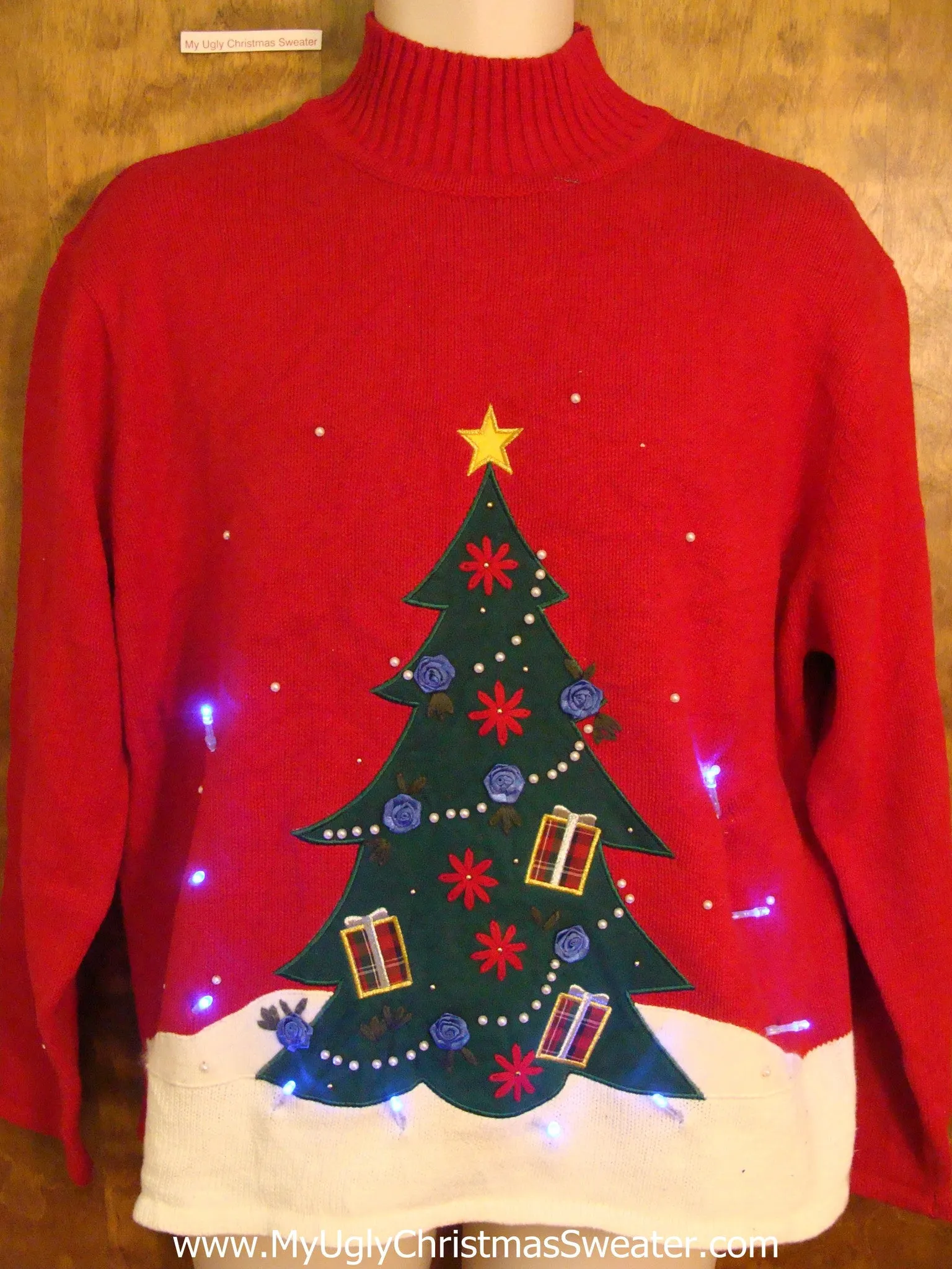 Mock Tneck with Tree Light Up Ugly Xmas Sweater