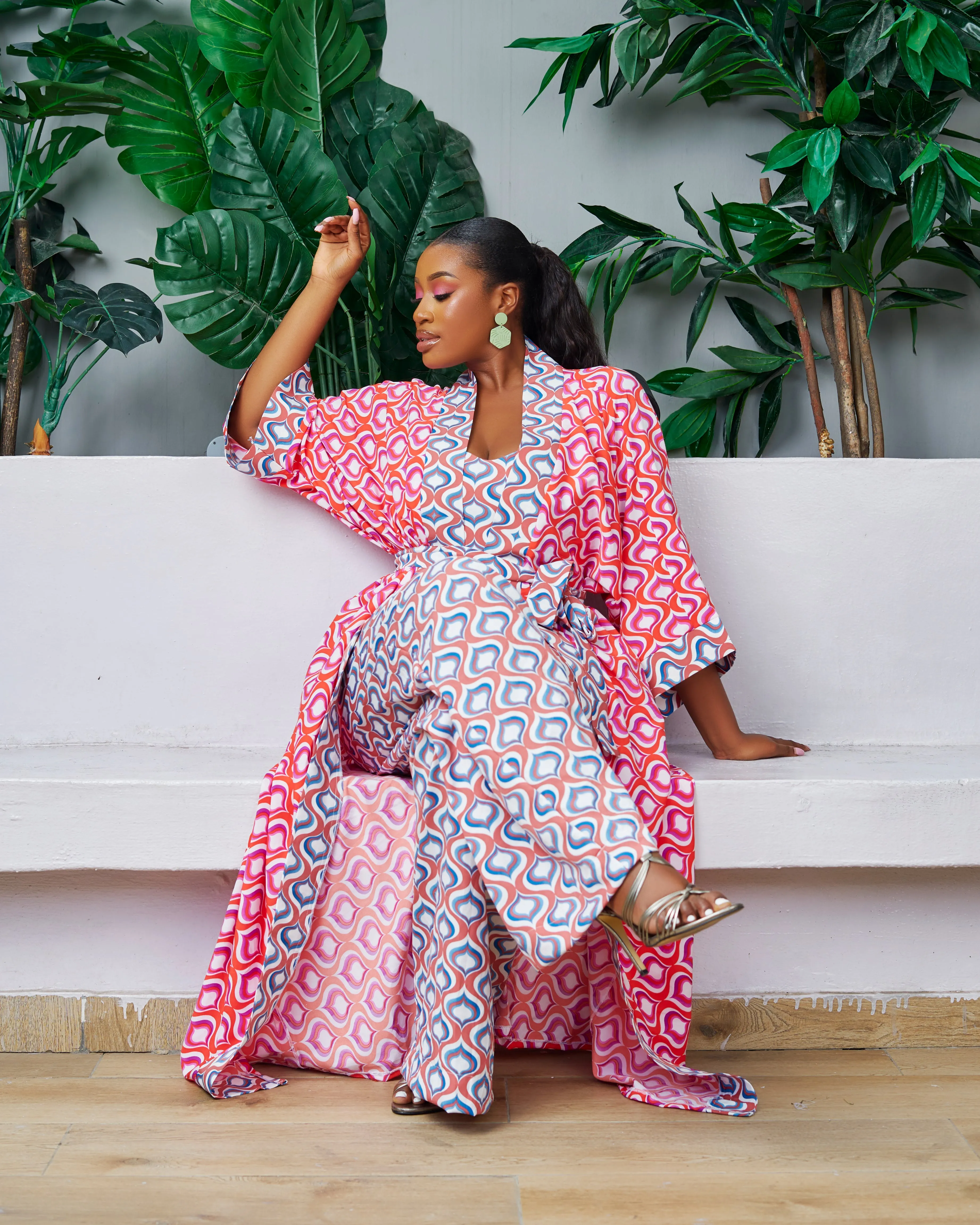 New in African Print Silk Kimono  (Trouser sold Separately)- Kara