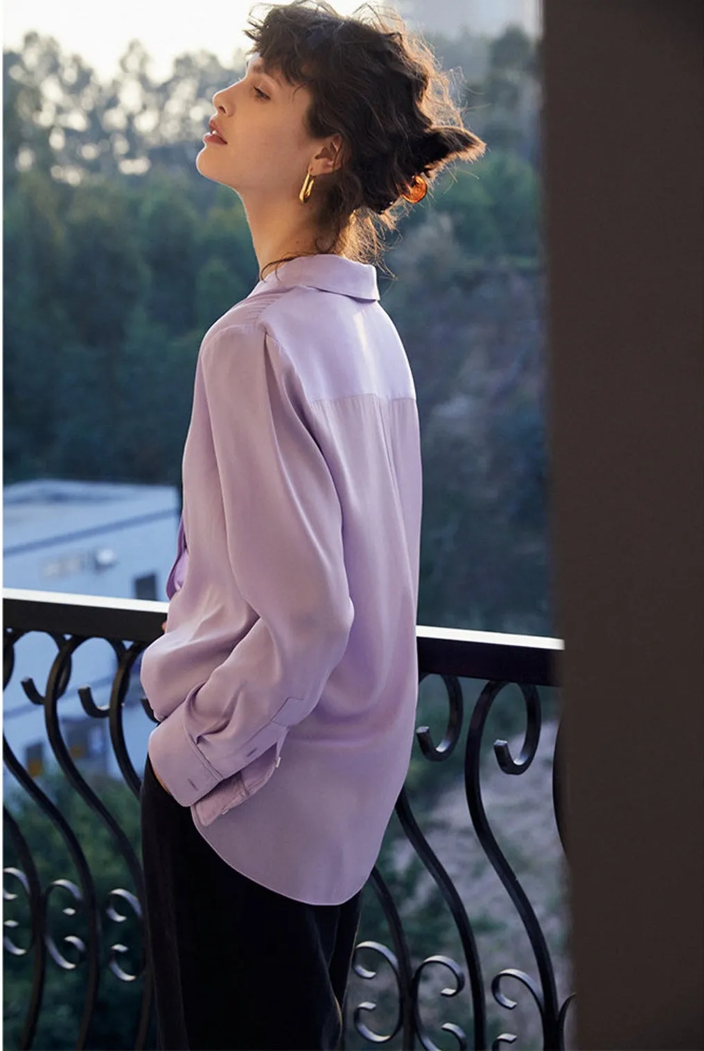 Nonothing | Pure silk button down shirt in purple