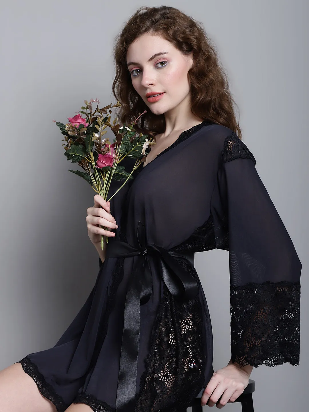 Overall Net With Floral Lace Robe