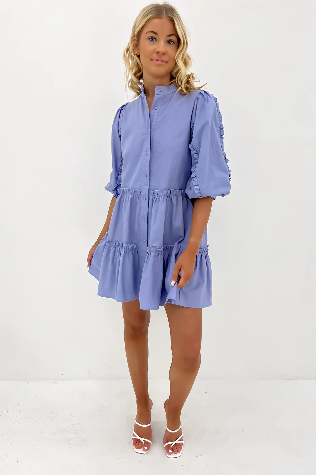 Petra Babydoll Frill Mini Dress Cornflower Blue