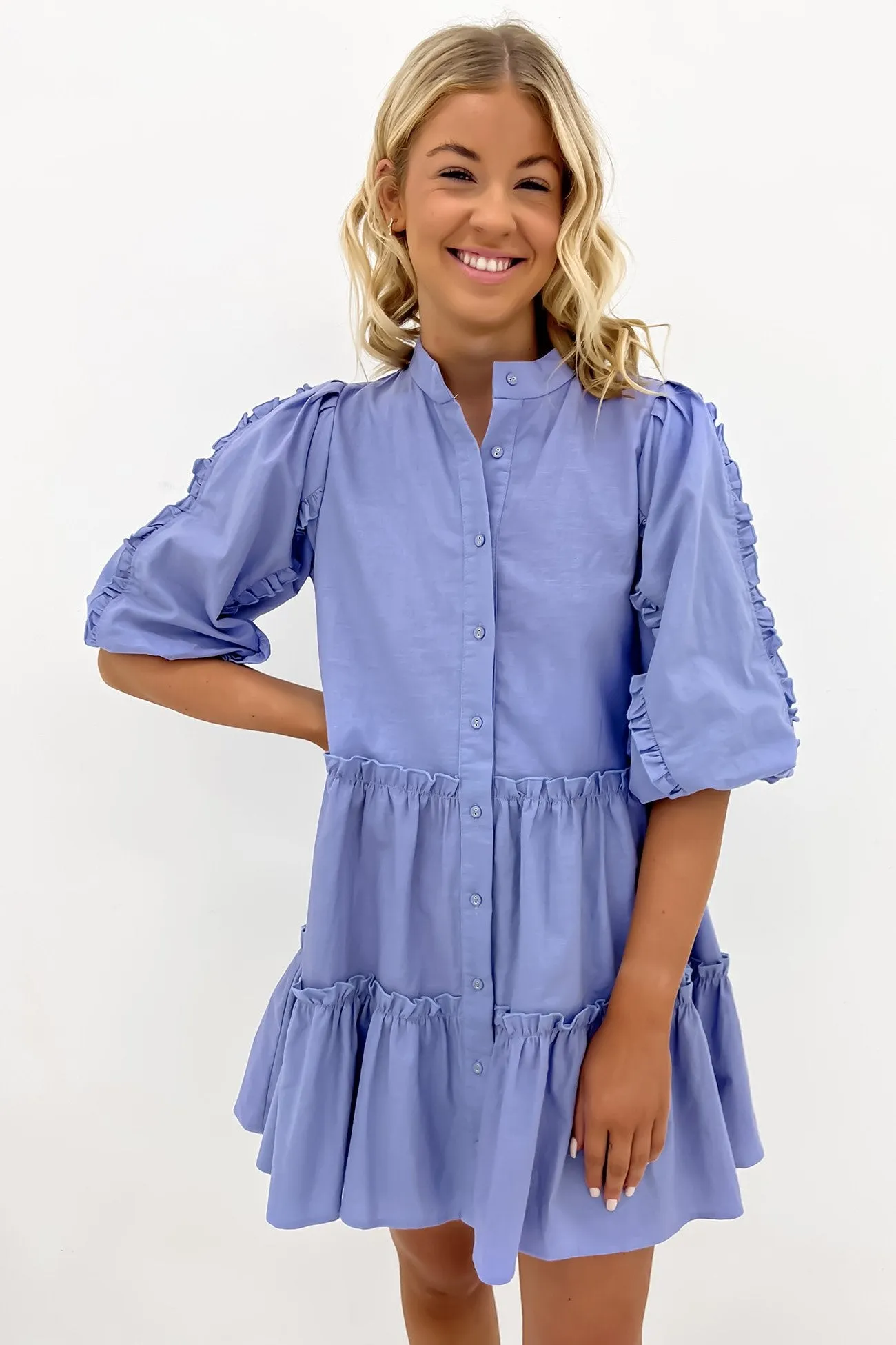 Petra Babydoll Frill Mini Dress Cornflower Blue