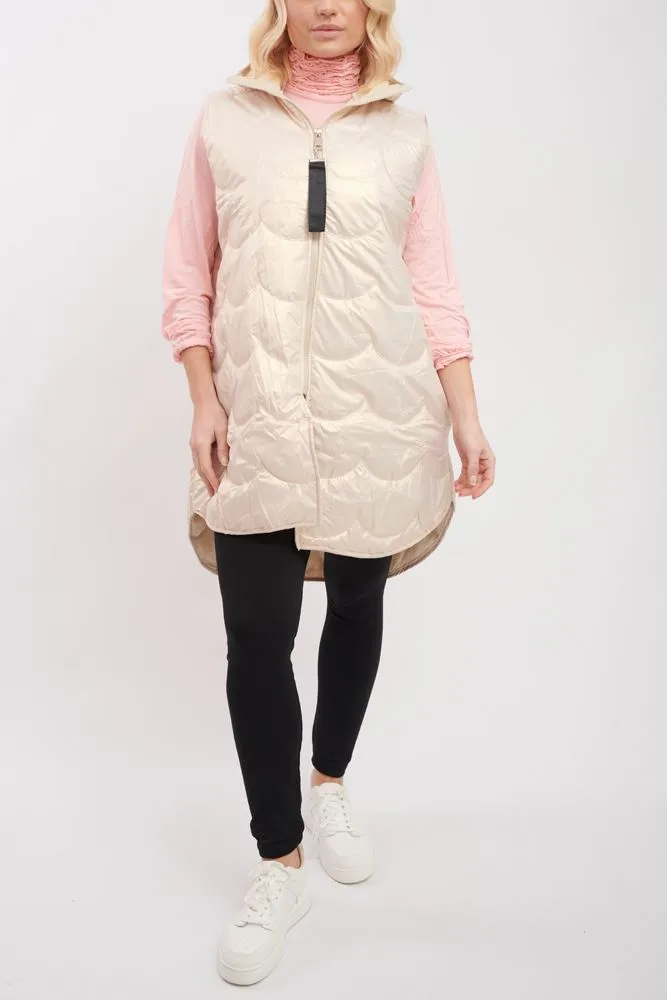 Plain Quilted Zip Up Long Hooded Gilet