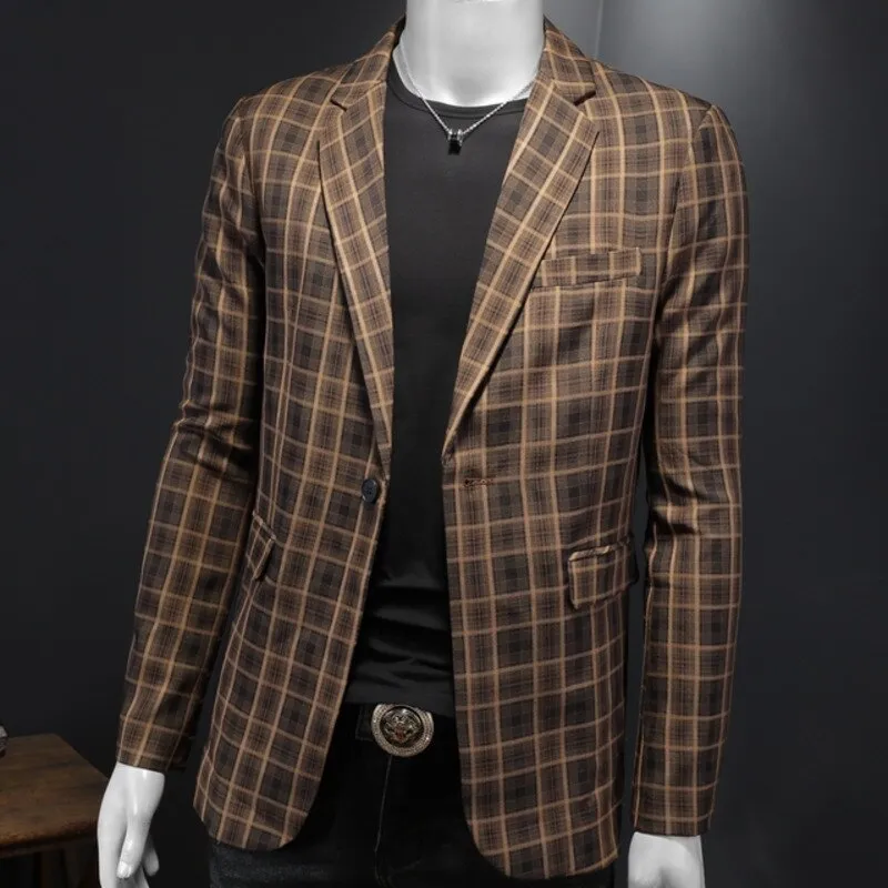 Retro Brown Plaid Blazer