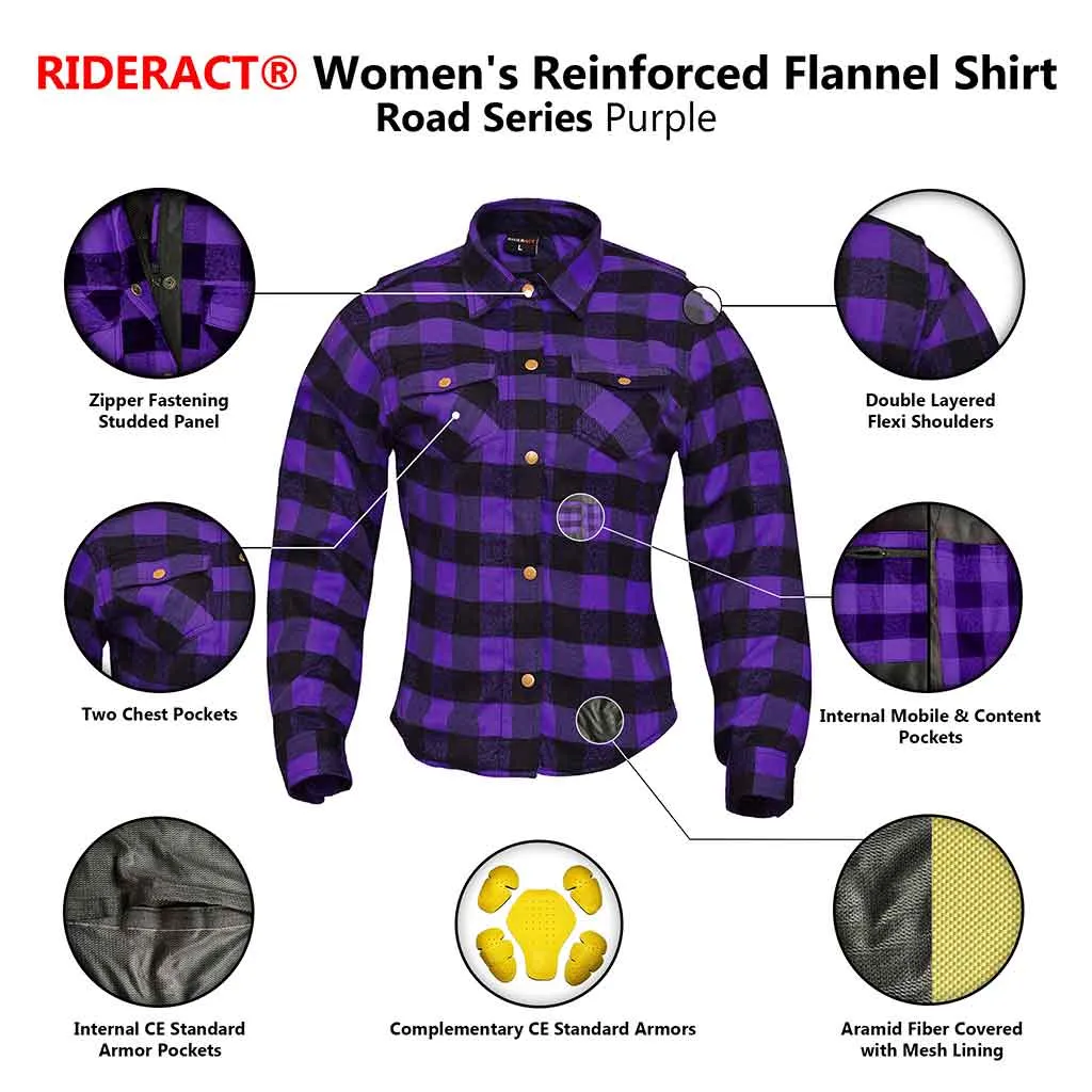 RIDERACT® Women's Reinforced Flannel Shirt Road Series Purple