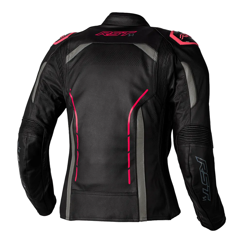 RST S1 CE LADIES LEATHER JACKET [BLACK/NEON PINK]