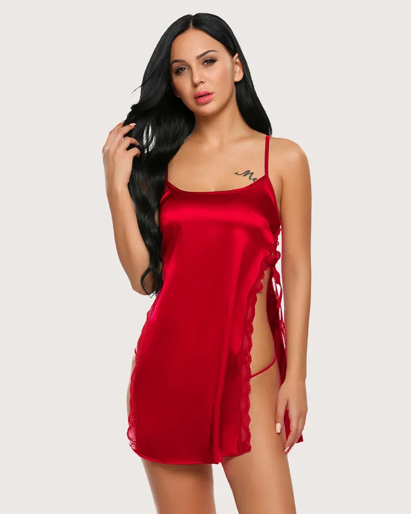 Satin Lace Side Slit Nightgown