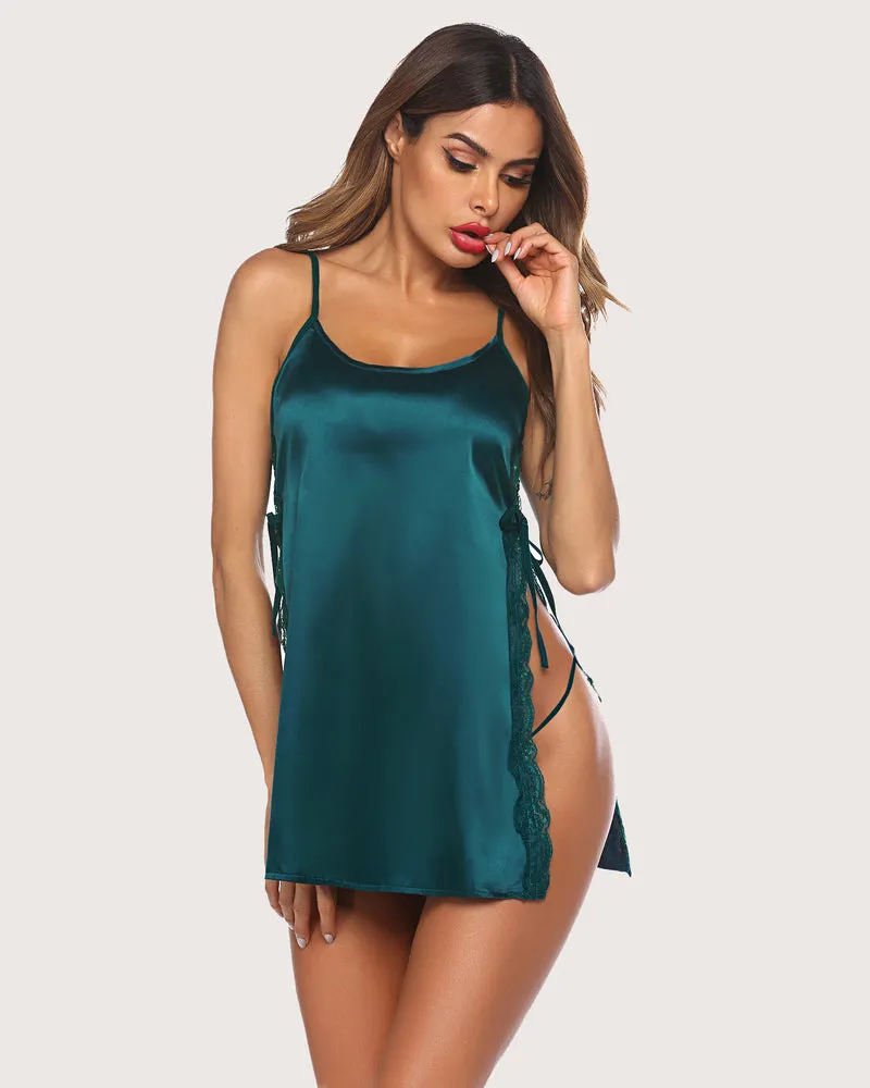 Satin Lace Side Slit Nightgown