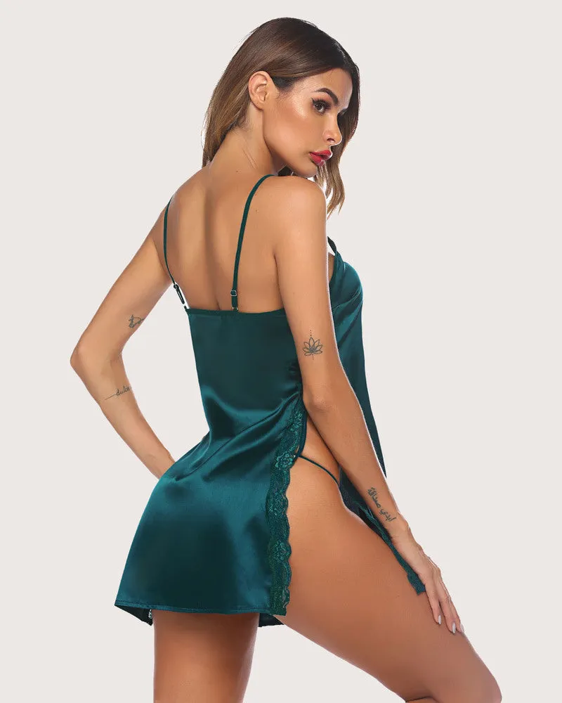 Satin Lace Side Slit Nightgown