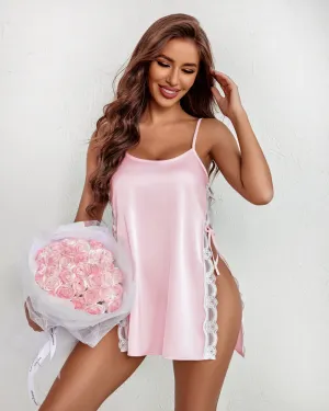 Satin Lace Side Slit Nightgown