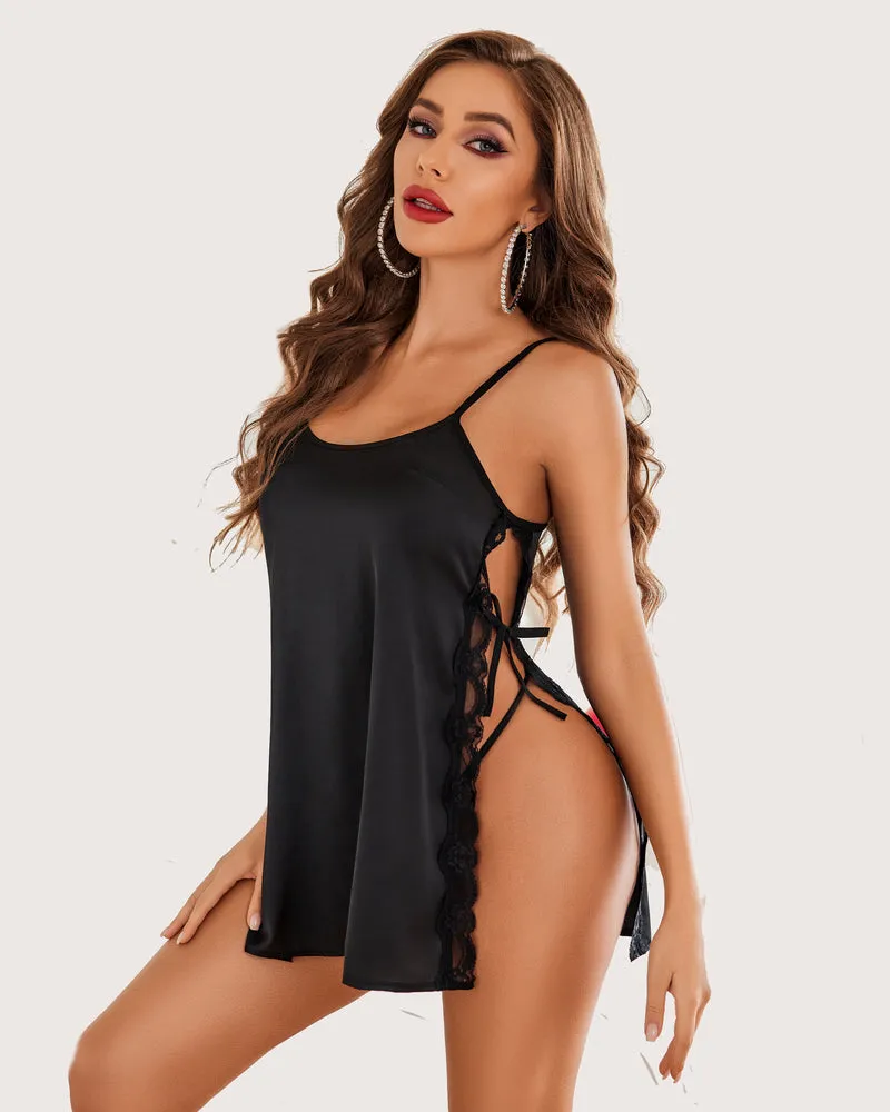 Satin Lace Side Slit Nightgown