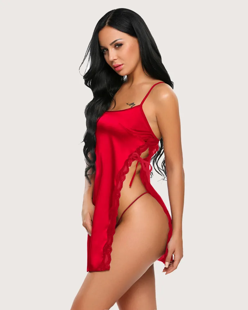 Satin Lace Side Slit Nightgown