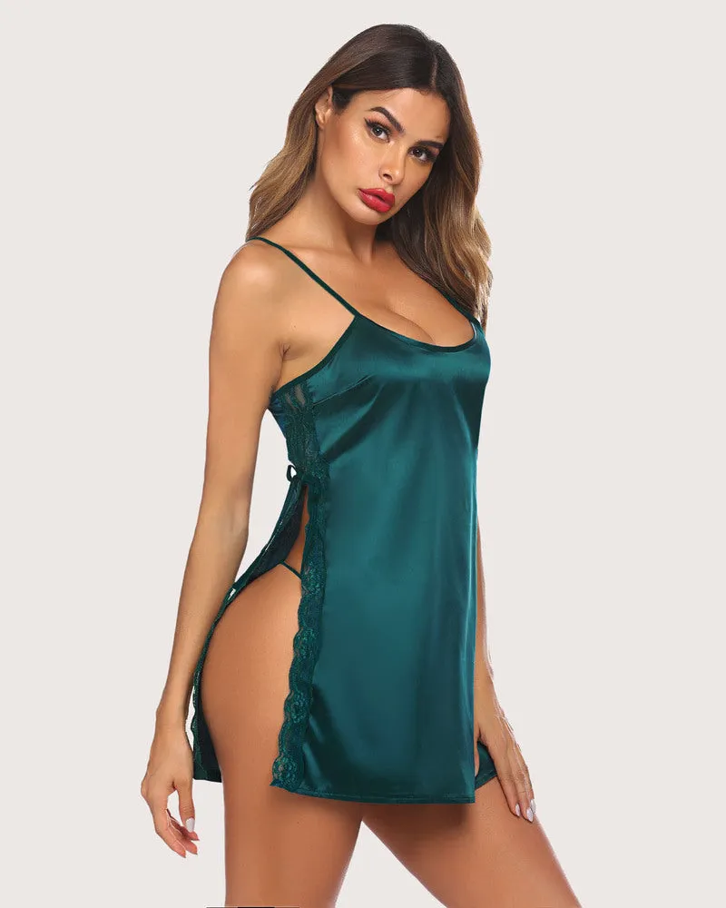 Satin Lace Side Slit Nightgown