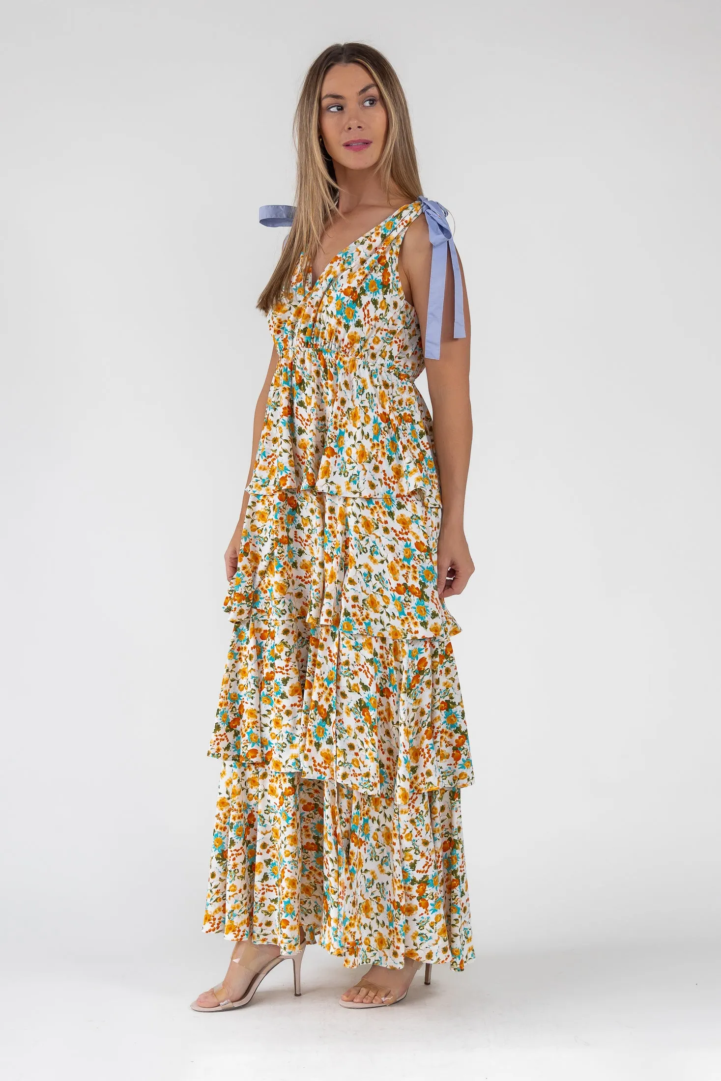 Shaina Yellow Floral Maxi Dress