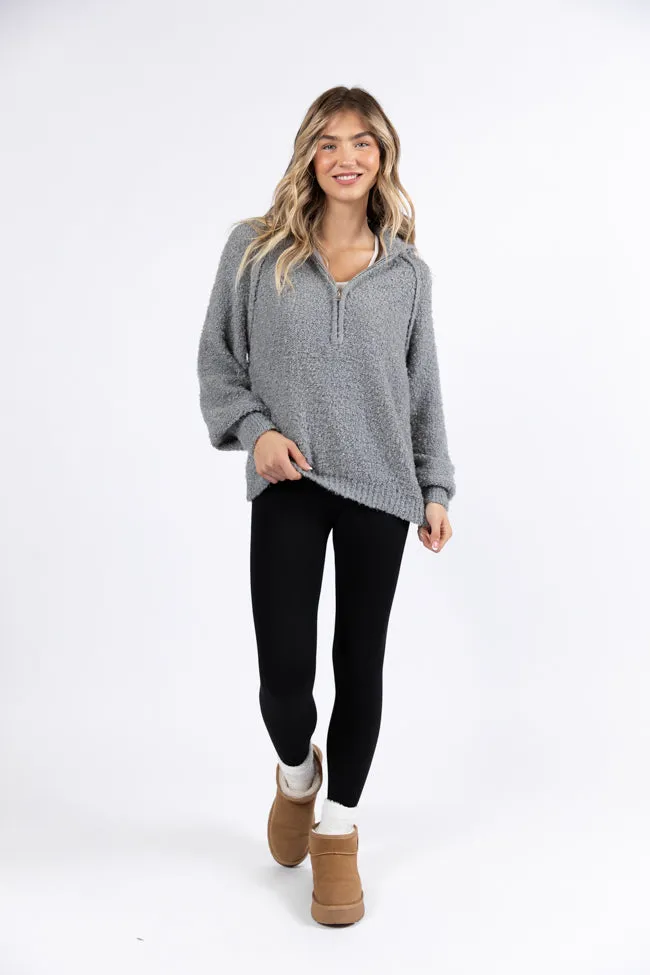 Signature Move Grey Fuzzy Quarter Zip Pullover SALE