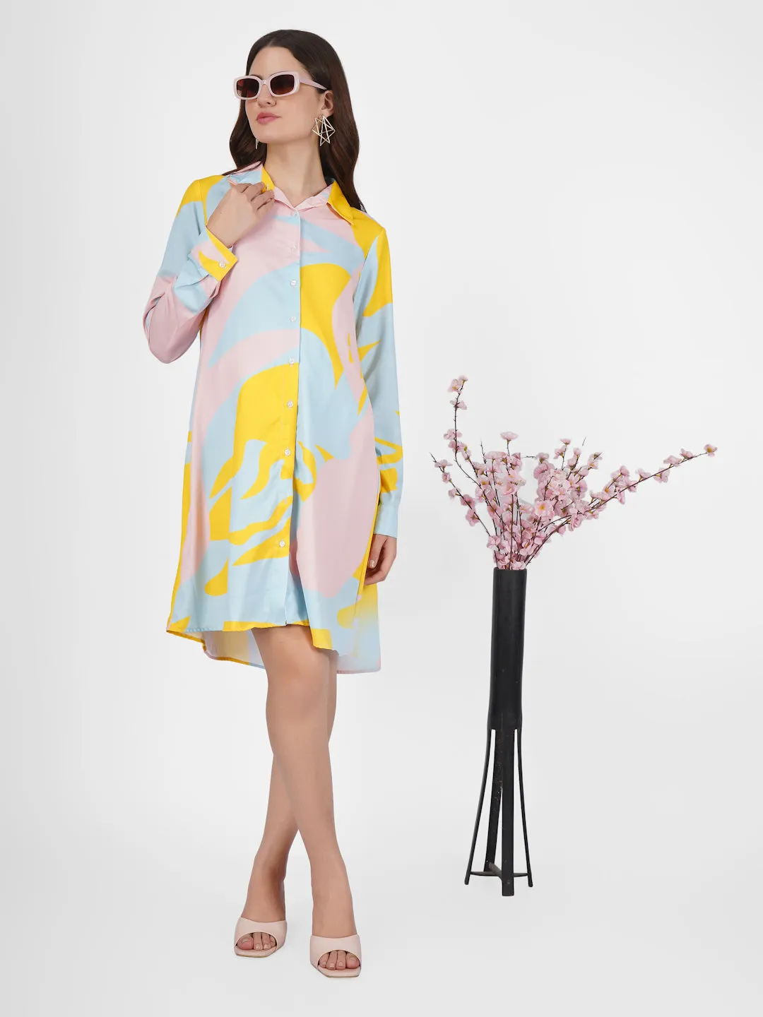 SIYA - STYLISH YELLOW ABSTRACT PRINT A-LINE MATERNITY DRESS