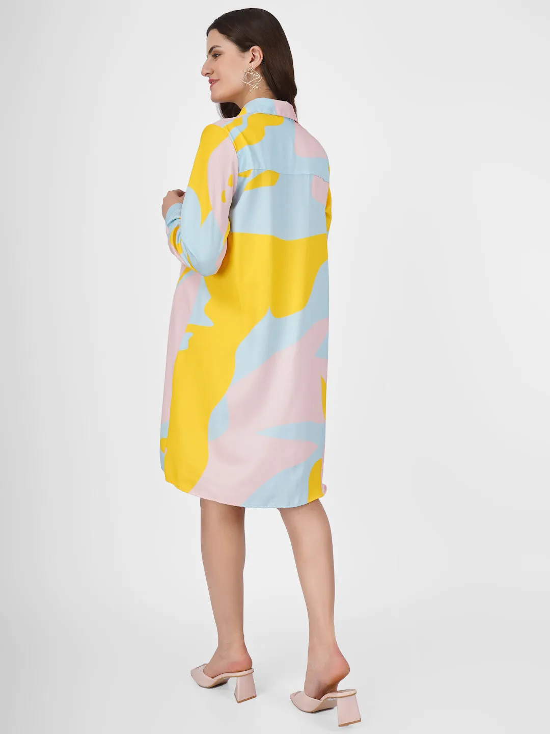 SIYA - STYLISH YELLOW ABSTRACT PRINT A-LINE MATERNITY DRESS