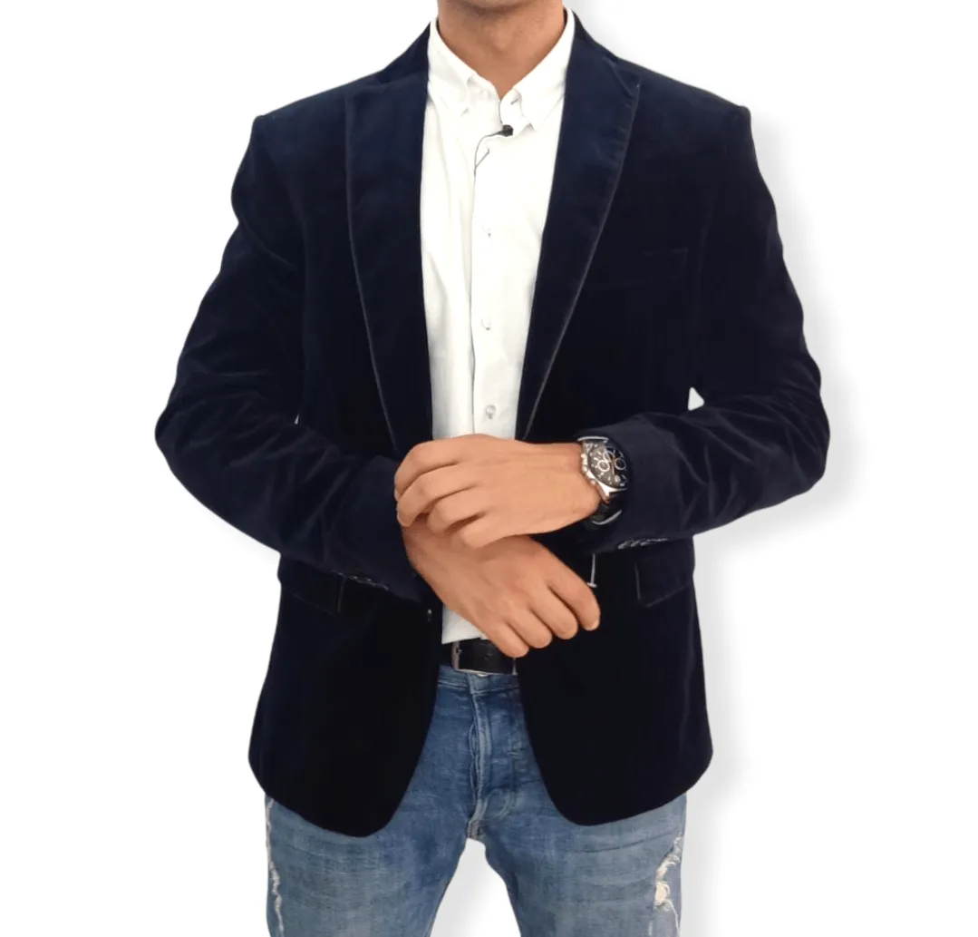 [slim-fit] Blazer قطيفة  - Zara - Velvet Dark Blue