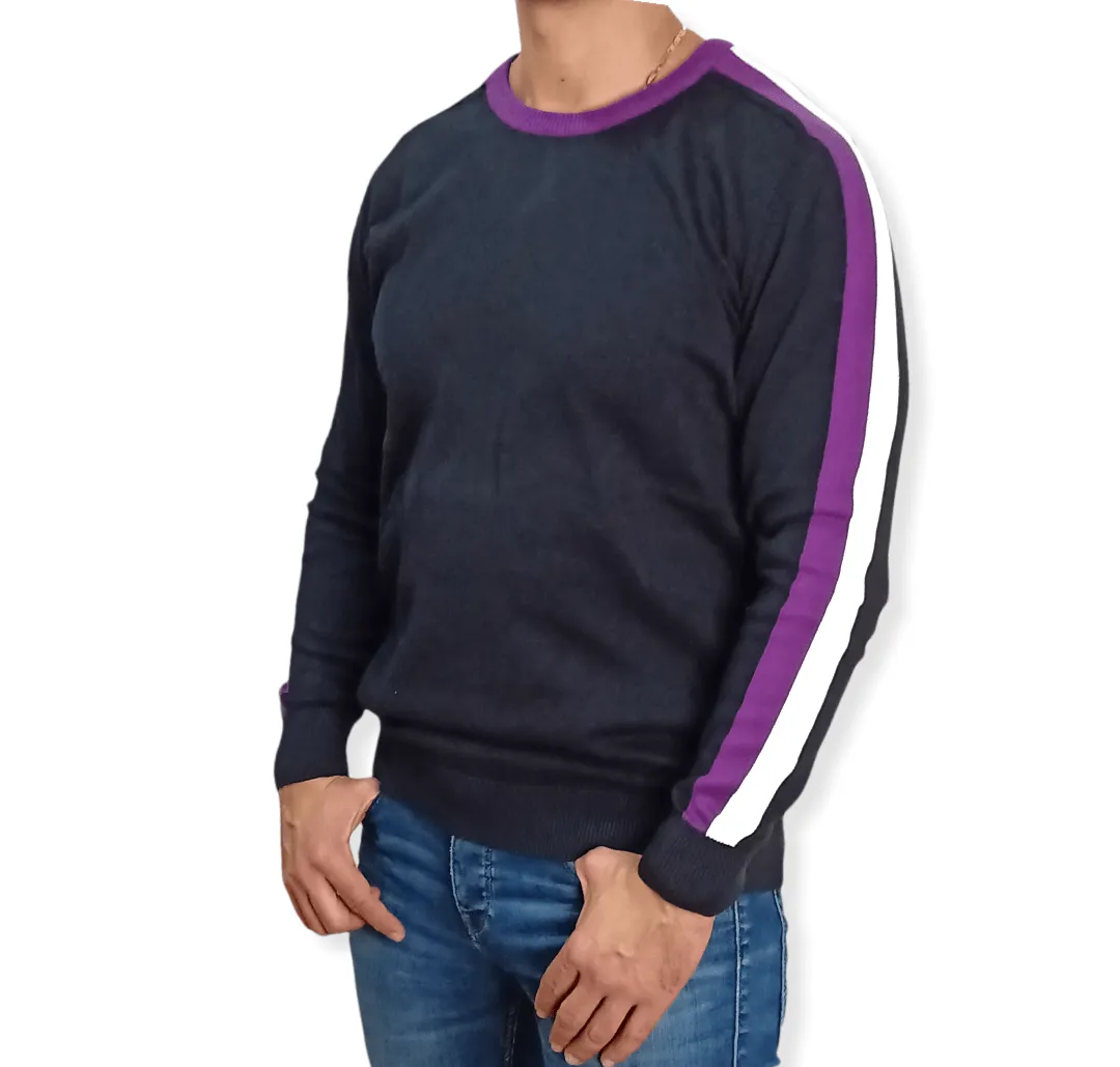 [Slim-Fit] Men Round Collar Pullover - Black