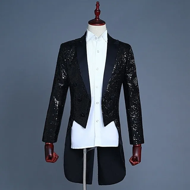 Splendid Sequin Tuxedo Costume Style Men Slim Blazer